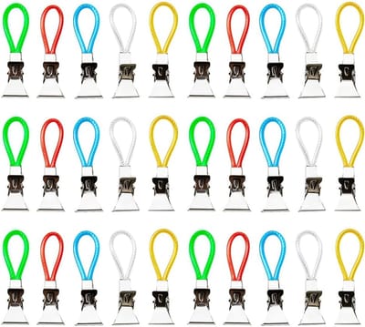 Famanu – Set van 30 handdoekclips in 5 kleuren, metalen clips met haken voor het ophangen van handdoeken, theedoeken en strandlakens