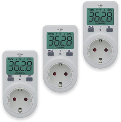 3-Pack ELRO EM1000 Plug-in Energiemeter | Inzicht in Energieverbruik en Kosten | tot 3600W