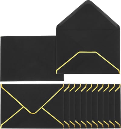 Allecta - Enveloppen - A6 - V-flap - Ronde Rand - Gouden Rand - Kantoor - Huwelijkskaart - Uitnodigingen - Afstudeerfeest - Zwart - 100 stuks 4x6 kaarten