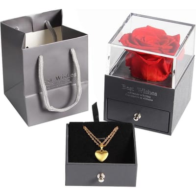 Handgemaakte Roos Bloem Sieraden Geschenkdoos Eeuwige Rode Rozen Betoverde Bloem Geschenkdoos voor Verjaardag gray
