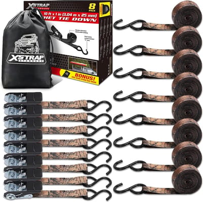 Set van 8 Spanbanden met Ratel - 1 Inch x 10ft - Voor Zware Lasten, Verhuizingen, Motorfietsen