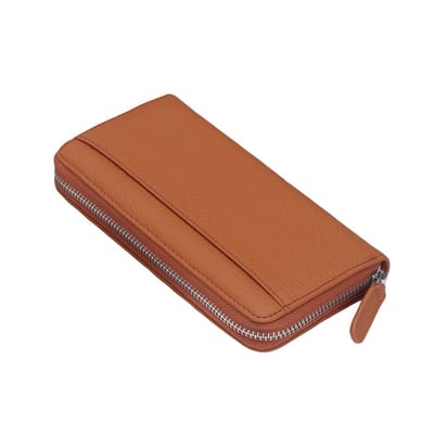 Lange portemonnee - Echt leer - RFID-beveiliging tegen diefstal - Ruime clutch met ritssluiting - 19*9*2,5 cm - Bruin - 1 stuk
