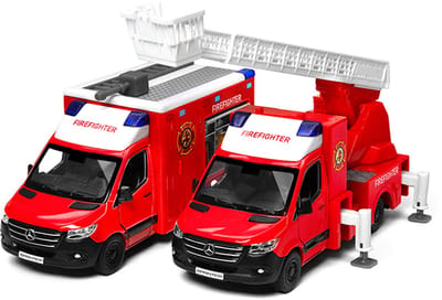 Mercedes Benz Sprinter Ladderwagen Brandweerwagen speelgoed 12.8 cm auto pull back motor Kinsmart verkoop per stuk de ladderwagen 1:48