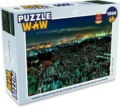 Puzzel Groene verlichting in de straten van Caïro in de nacht in Egypte - Legpuzzel - Puzzel 1000 stukjes volwassenen
