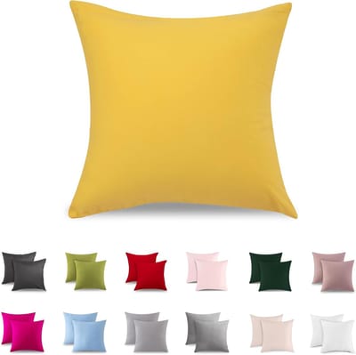 Famanu – Set van 2 kussenslopen - 40 x 40 cm - katoen - geel - hoofdkussensloop met ritssluiting - super zachte en anti-allergische kussensloop
