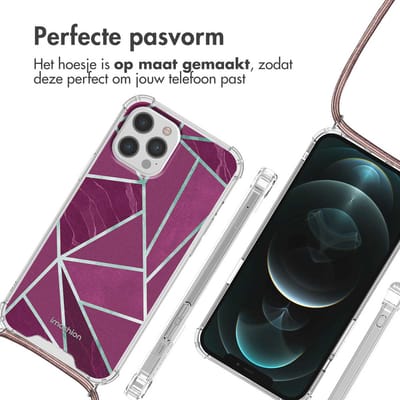 imoshion Hoesje - Geschikt voor Apple iPhone 12 Pro / 12 - Design Hoesje met Koord - Bordeaux Graphic