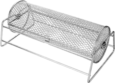RVS BBQ Grillmand – Rollende Rotisserie Mand en Barbecue Rooster voor Grillen en Roosteren