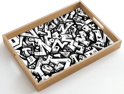 Dienblad hout 50x35 cm - Schootdienblad - Vormen - Letters - Graffiti - Zwart - Borrelplank rechthoek - Plateau dienbladen