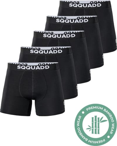 SQQUADD® Bamboe Ondergoed Heren - 5-pack Boxershorts - Maat S - Comfort en Kwaliteit - Voor Mannen - Bamboo - Zwart