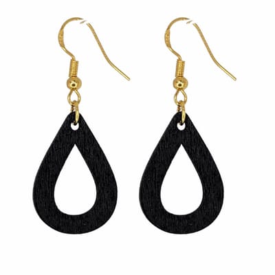 Oorbellen-Hout-Zwart-Goudkleurig fleron-Charme Bijoux