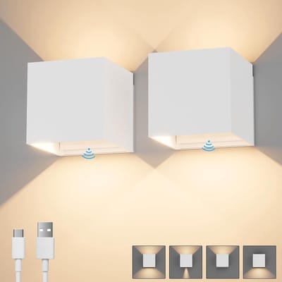 Wandlamp - Wandlamp Binnen en Buiten - Draadloos - 2 stuks Dimbare Wandlampen - 4800 mAh Batterij - 10x10x10.5cm - Wit