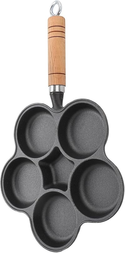 Gietijzeren Eierpan - Ontbijtpan Koekenpan - Ontbijt Maken - 5-Gats Ontwerp - Gelijkmatige Warmte - Zwart