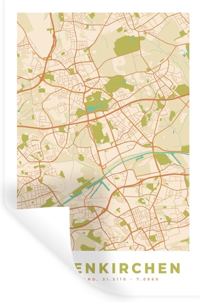 Muurstickers - Sticker Folie - Plattegrond - Gelsenkirchen - Kaart - Vintage - Stadskaart - 20x30 cm - Plakfolie - Muurstickers Kinderkamer - Zelfklevend Behang - Zelfklevend behangpapier - Stickerfolie