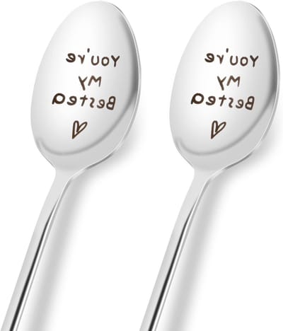 Set van 2 roestvrijstalen koffielepels als cadeau voor koppels, trouwdag, Valentijnsdag en kerst