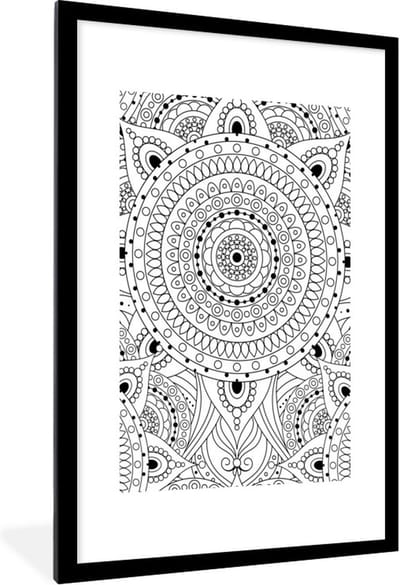 Fotolijst incl. Poster - Mandala - Bloemen - Bohemian - 60x90 cm - Posterlijst
