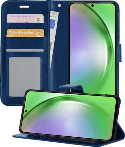 Hoesje - Met Pasjeshouder - Geschikt voor Samsung Galaxy A54 - Luxe Bookcase Portemonee - Flip Case - Kunstleer Book Case - Flipcase - Book Cover - Walletcase - Portemonneehoes - Telefoonhoesjes - Donkerblauw