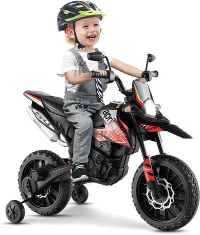 Elektrische Kinder Motorfiets met Zijwielen, Muziek en Schokdempers