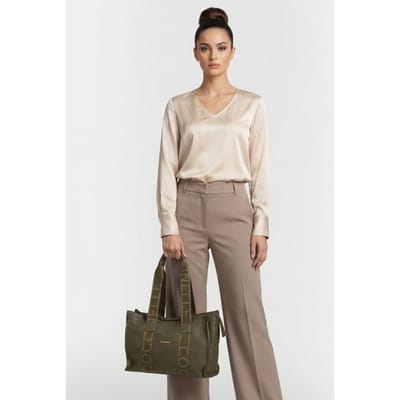 COCCINELLE Leren Schoudertas 2Day Signature Handbag Grained Leather Laurel Green Olijfgroen