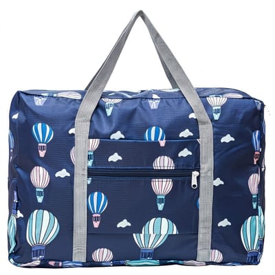 Donkerblauwe opvouwbare weekendtas dames en heren – draagbare reis organizer tas met ballon patroon – lichtgewicht bagage opbergtas met ritssluiting – grote capaciteit – opvouwbare plunjezak voor reizen