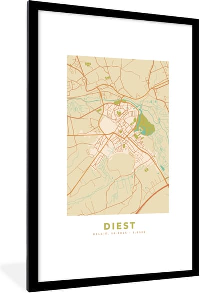 Fotolijst incl. Poster - België - Diest - Plattegrond - Stadskaart - Kaart - 80x120 cm - Posterlijst