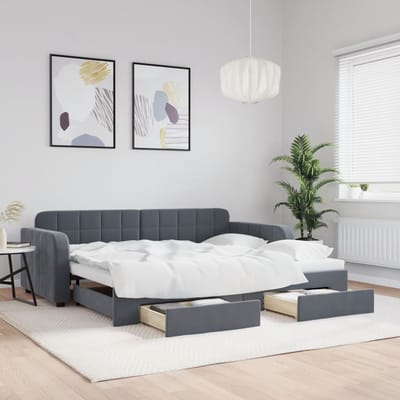 vidaXL - Slaapbank - onderschuifbed - en - lades - 90x190 - cm - fluweel - donkergrijs