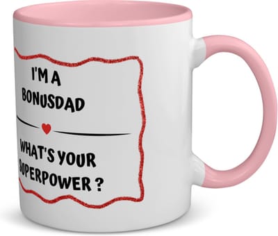 Akyol - i'm a bonusdad what's your superpower? koffiemok - theemok - roze - Papa - super bonusvader - vader cadeautjes - vaderdag - verjaardag - geschenk - kado - 350 ML inhoud