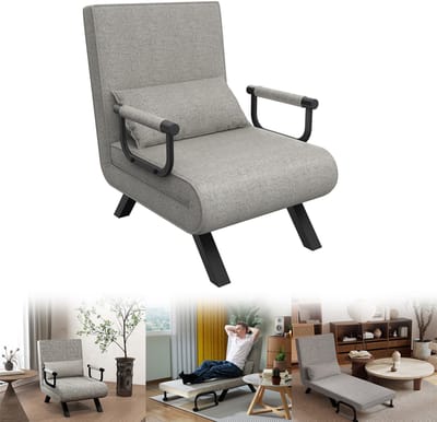 Froadp 3-in-1 Slaapstoel met Bedfunctie, Armleuningen en Hoofdsteun - Verstelbare Rugleuning, Tot 200 kg, Klapstoel, Relaxfauteuil, Opklapbed, Slaapbank, Woonkamer, Balkon, Lichtgrijs