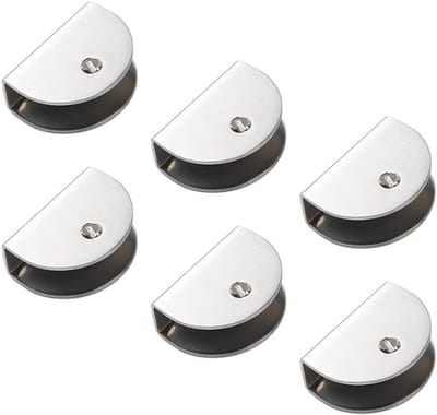 Verstelbare RVS Clip Houder voor Glazen Planken, Wandmontage, Halve Cirkel Glas Klemmen, Geschikt voor 12mm Dikte Glas en Planken - Set van 6 Stuks