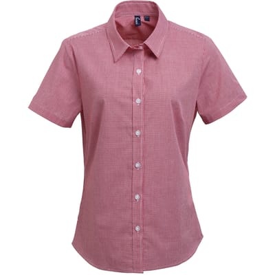 Premier Dames/dames Microcheck Korte Mouwen Katoenen Shirt (Rood/Wit)