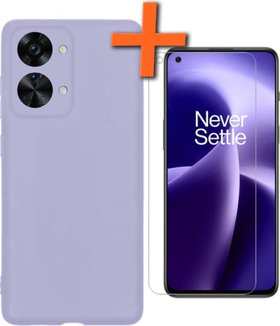 Hoes - Met Screenprotector - Geschikt voor OnePlus Nord 2T - Sterk & Shockproof - Back Cover - Siliconen Case - Telefoon Hoes - Lila