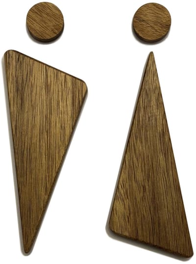 Dailygoods- WC Bordje Hout Zelfklevend - WC Bordjes Dames/Heren - Ronde Deurplaat - Geschikt voor Spiegels - Set van 2 - Uniek Massief Hout - Toiletbordje