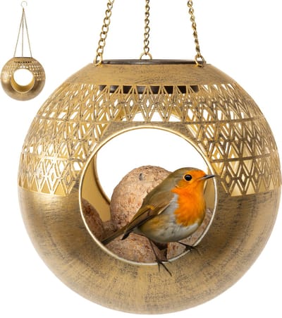 Gadgy Solar Tuinverlichting Vogelvoederhuisje – Hangend Lantaarn – Buitenverlichting op Zonneenergie – Goud – 6-8 uur Brandduur - Waterdicht