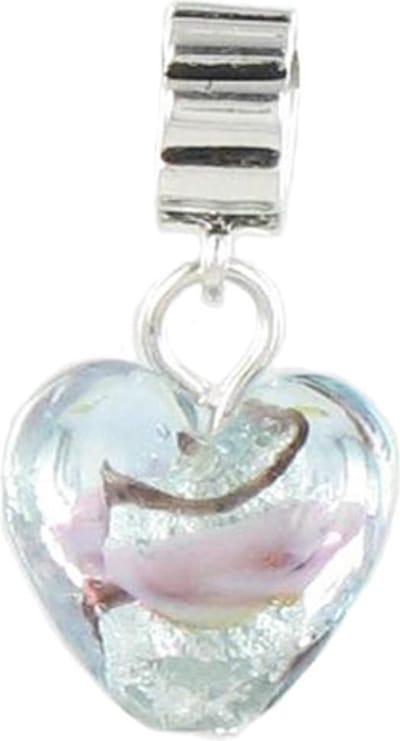 Quiges - 925 - Zilveren - Bedels -Sterling zilver - Beads - Multikleur Hart van Glas Hanger Kraal Charm - Geschikt – voor - alle bekende merken - Armband Z370