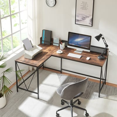 Bureau Frelvepirg L-vorm 165x110x90 cm zwart en walnootkleurig [en.casa]