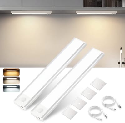 NETTLIFE LED Kastverlichting - 2 Stuks - 20cm - met bewegingssensor - Zilver - USB-oplaadbaar - 3000-6500K Dimbaar - Kastverlichting op Batterij 1500 mAh - Draadloos - ideaal voor kast | gang | garderobe