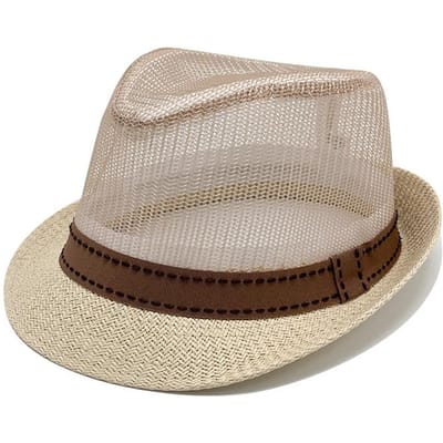 Hoed Jazz Hoed Zomer Net Hoed Ademend Zonbescherming Zonbescherming Mannen en Vrouwen Zelfde Hoge Hoed Stro Hoed Buiten Reizen M（56-58cm） gray