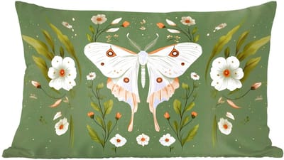 Sierkussens - Kussentjes Woonkamer - 60x40 cm - Bloemen - Bladeren - Olijfgroen - Vlinder