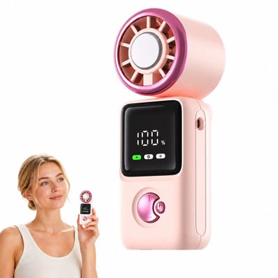VHV - Ventilator - Handventilator - Mini ventilator - Handventilator met Digitaal Display - 3600mAh Draagbare Mini Ventilator met 5 Snelheden - Stille Handheld Fan met Koord - Compact voor Kantoor en Reizen - Roze