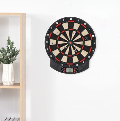 MEUNIQ Elektronisch dartbord 44 x 39,5 x 2,2 cm met LCD-display, automatische puntentelling, 26 spellen, 185 scoreopties, 6 darts voor 8 spelers, zwart