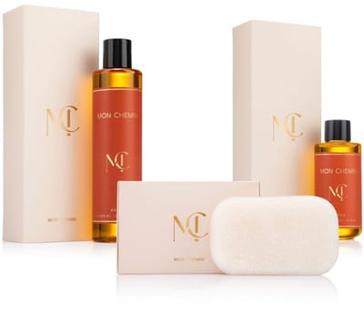 Mon Chemin® Avola Ritual Set | Badolie & Doucheolie + Konjac Lichaamsspons – Ultiem Badritueel