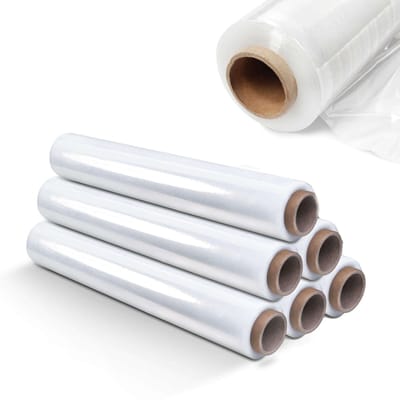 KADAX Transparante stretchfolie, 300 x 50 cm, plasticfolie, 3 kg verhuisfolie, palletfolie voor meubels, magazijn, transport, duurzame wikkelfolie, verpakkingsfolie (transparant, set van 6)
