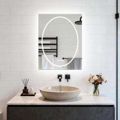 LUVODI LED-badkamerspiegel met verlichting – dimbare verlichting aan de voor- en achterzijde – anticondensverwarming – creatieve sterrenring – gehard glas – 60 x 80 cm