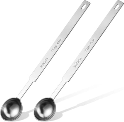 Set van 2 RVS maatlepels met lange handgreep voor nauwkeurige metingen van vloeistoffen en poeders, ideaal voor koken en bakken, 5 ml per lepel