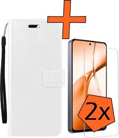 Hoes - Met 2x Screenprotector - Geschikt voor OnePlus Nord CE4 - Luxe Pasjeshouder - Bookcase Portemonee - Flip Case - Kunstleer Book Case - Flipcase Hoes - Book Cover - Walletcase - PortemonneeHoes - Wit