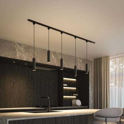 HOFTRONIC railverlichting pakket recht – 2 meter – 5x GU10 hanglamp spots – dimbaar – aluminium zwart – IP20 – modulair – 230V – railverlichting woonkamer keuken