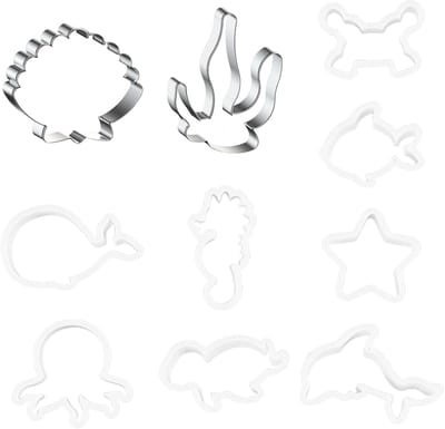 Dailygoods- Koekjessnijder Dieren - Uitsteekvormen Oceaanmotieven - 8 Stuks - Kunststof - Roestvrij Staal - Duurzaam - Uitsteekvormpjes