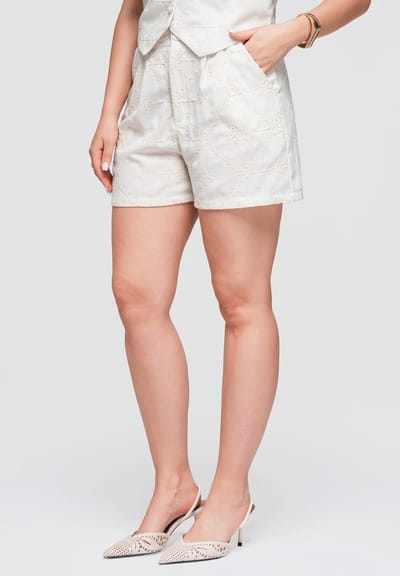 OMBRE Korte Broek - Loose Fit - Katoen - Rits Beige S