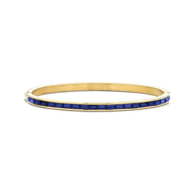 CO88 Collection 8CB-91236 Stalen Armband met Zirkonia Steentjes - Bangel - Zirkonia Baquette - 4mm Breed - 17cm -Blauw - Goudkleurig