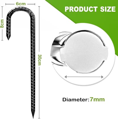 Grondanker haringen, 30 cm, verzinkt staal, grondanker, trampoline, stabiele tentharingen, aardnaag, campingtent, haringen voor tenten, camping, omheining (J zwart, 14)