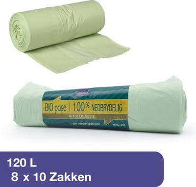 ABENA Biozakken (160 stuks) - 120 Liter biologisch afbreekbare afvalzakken. Transparant, composteerbaar en Milieu vriendelijk. Pak van 160 zakken (8x20) - 110x80cm - Geschikt voor GFT-afval